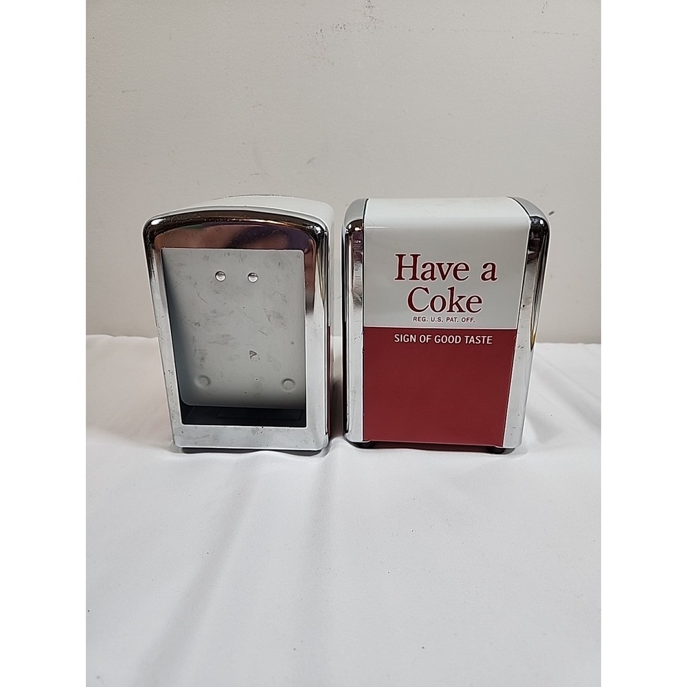 1992 COKE COCA COLA METAL NAPKIN DISPENSER HOLDER RETRO 1950s Set of 2 5.5in